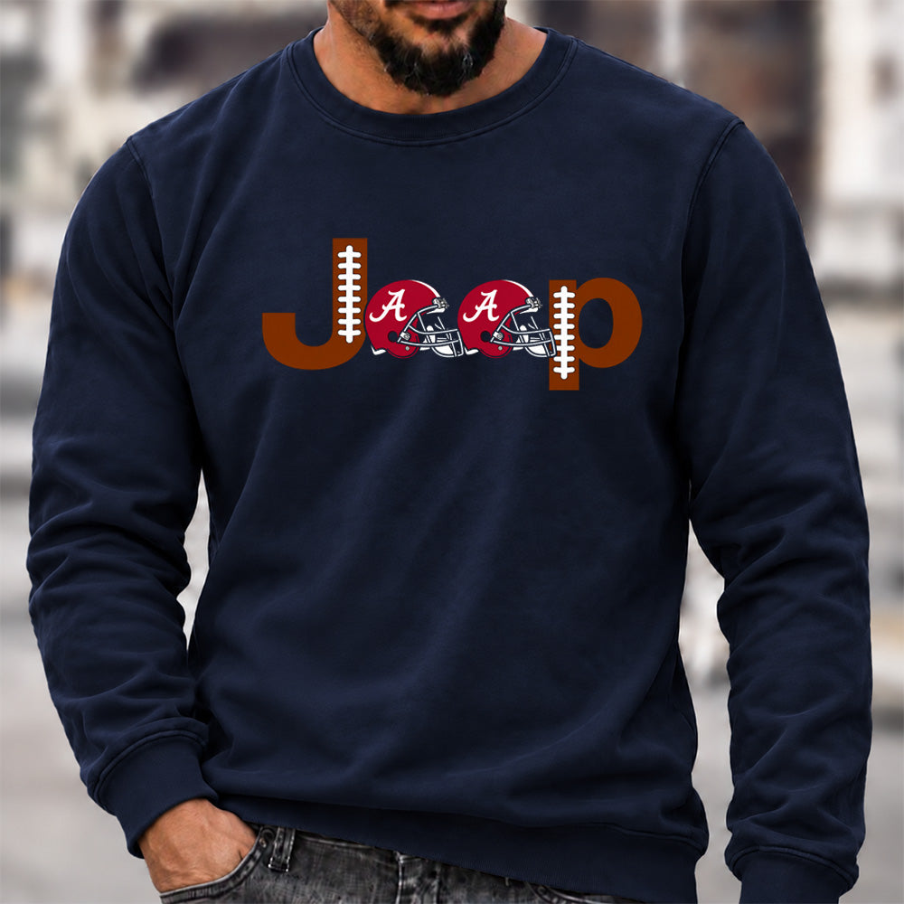 Men’s Crew Neck Sweatshirt, Alabama Crimson Tide Football Helmet Jeep Logo Graphic Pullover, College Football Fan Casual Top