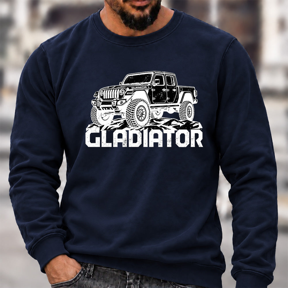 Jeep Gladiator Crew Neck Sweatshirt, Offroad Pickup Men’s Graphic Casual Long Sleeve Pullover Top