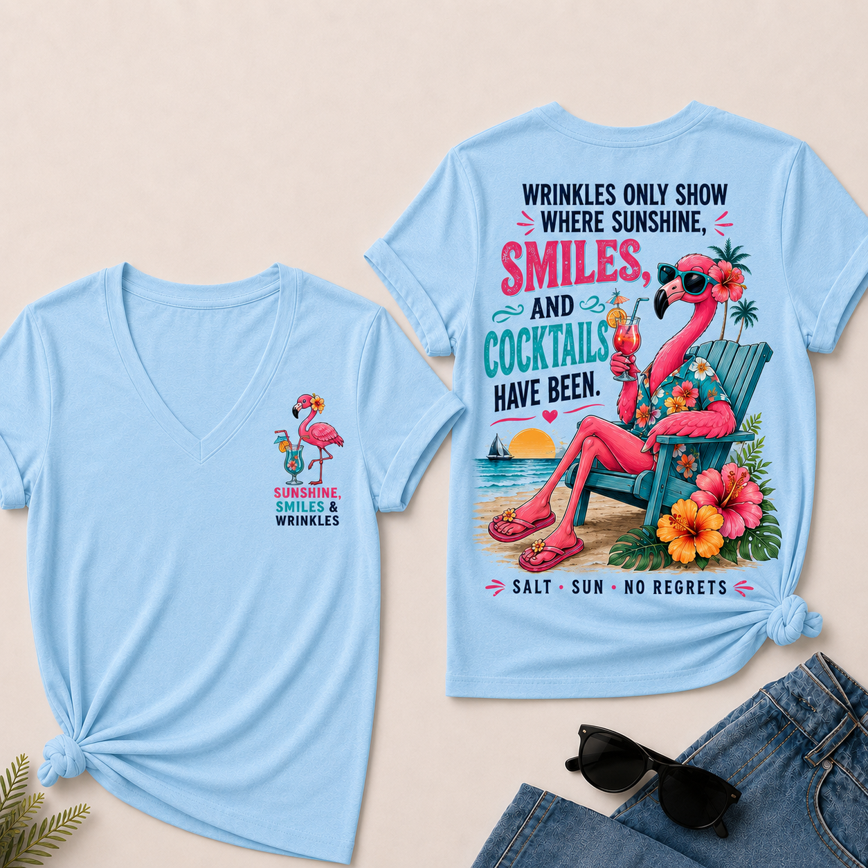 Wrinkles Only Show Where Sunshine, Smiles & Cocktails Have Been V-Neck T-Shirt