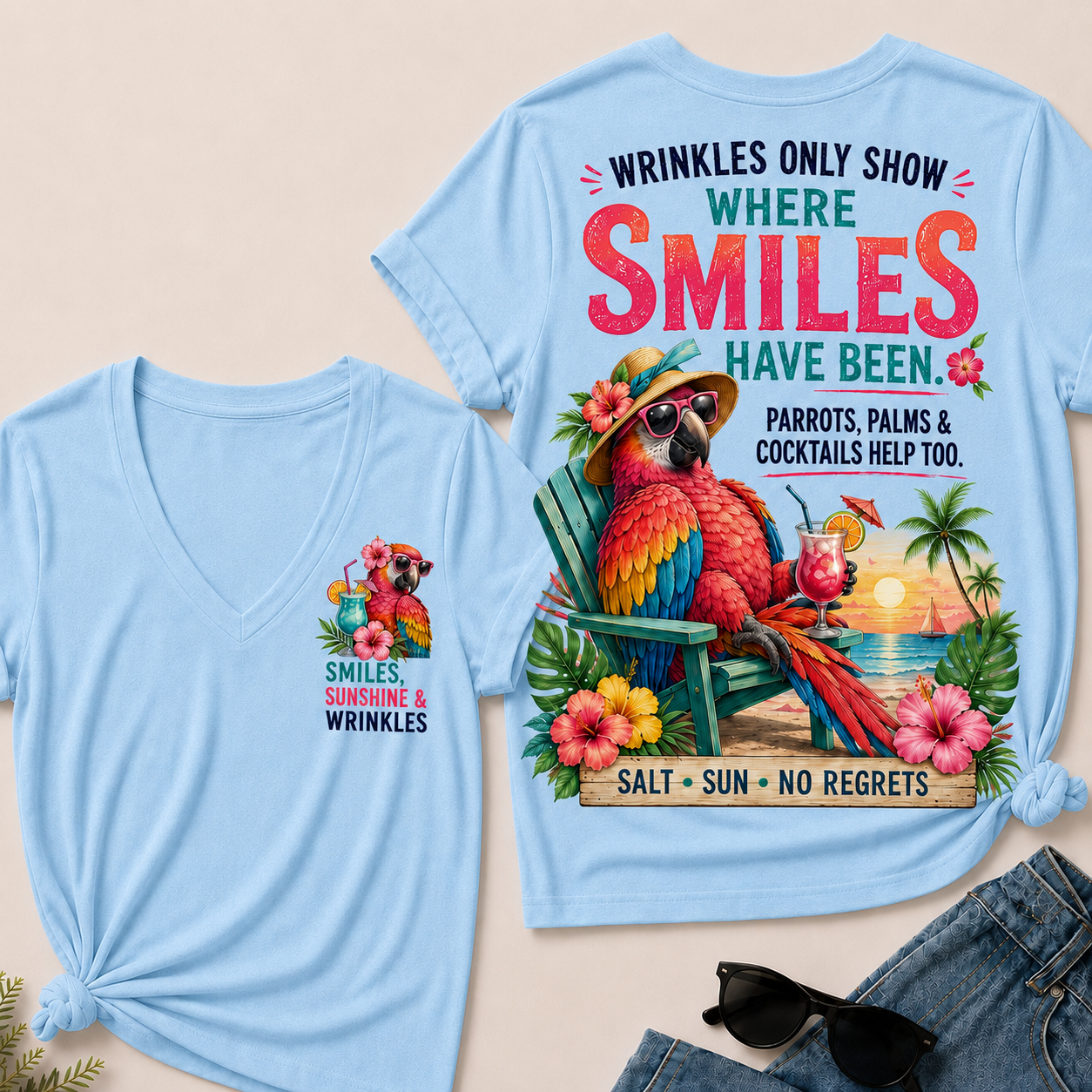 Wrinkles Only Show Where Smiles Have Been Funny V-Neck T-Shirt