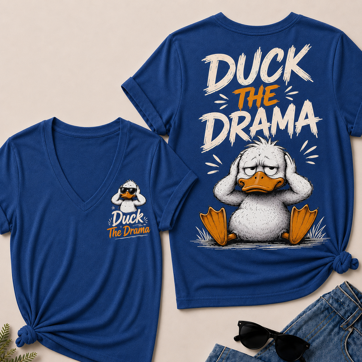 "Duck The Drama" Funny Duck V-Neck Tee