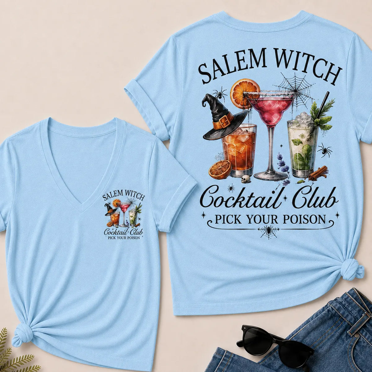 "Salem Witch Cocktail Club – Pick Your Poison" V-Neck Tee