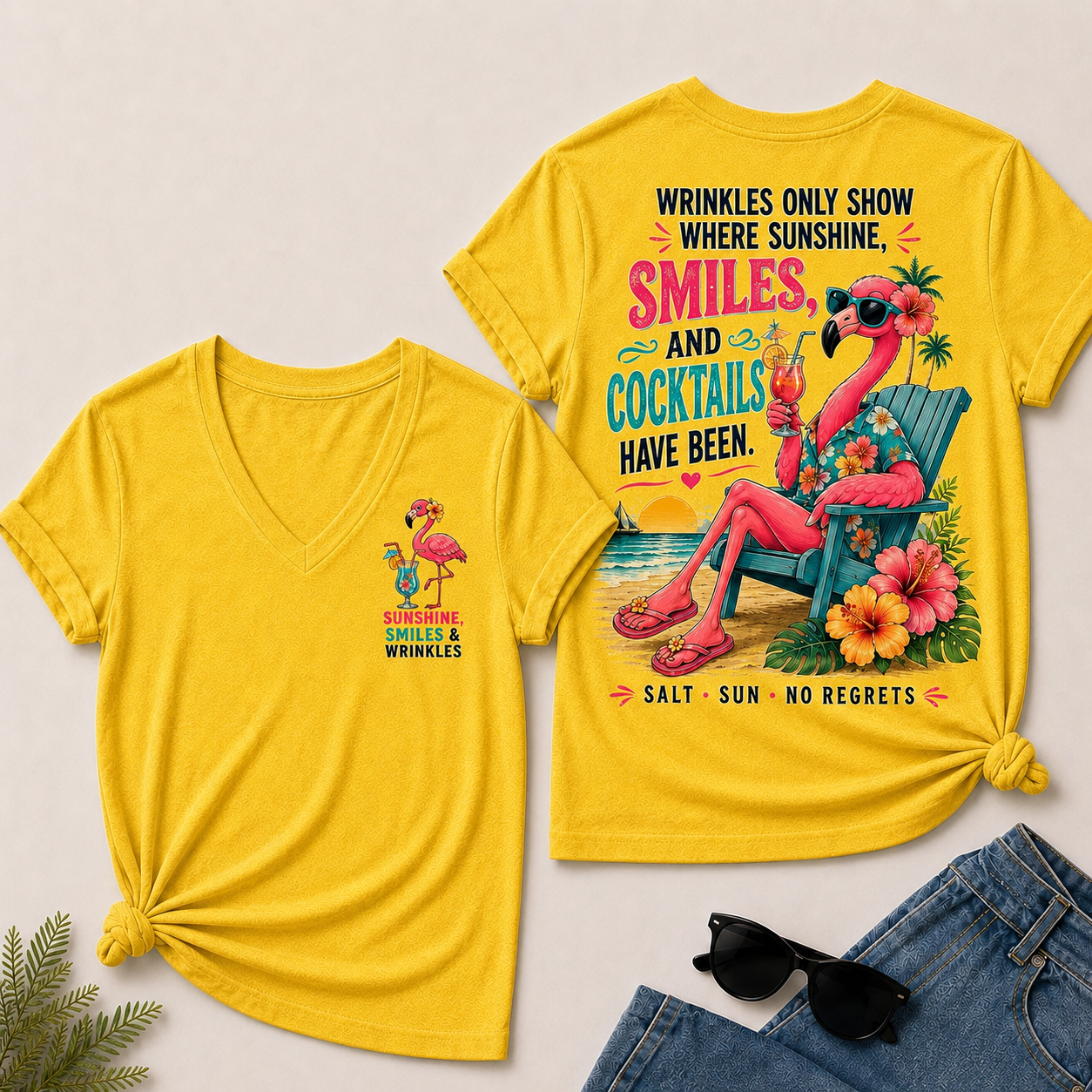 Wrinkles Only Show Where Sunshine, Smiles & Cocktails Have Been V-Neck T-Shirt