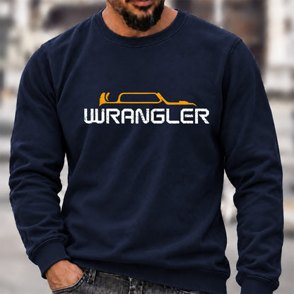 Men’s Crew Neck Sweatshirt, Jeep Wrangler Vehicle Silhouette Graphic Pullover, Wrangler Owner Casual Offroad Top