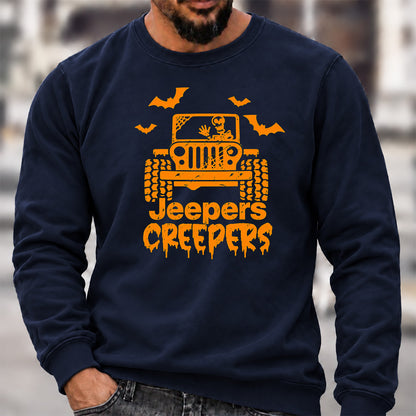 Jeepers Creepers Halloween Crew Neck Sweatshirt Men Jeep Skeleton Bat Graphic Casual Long Sleeve Pullover