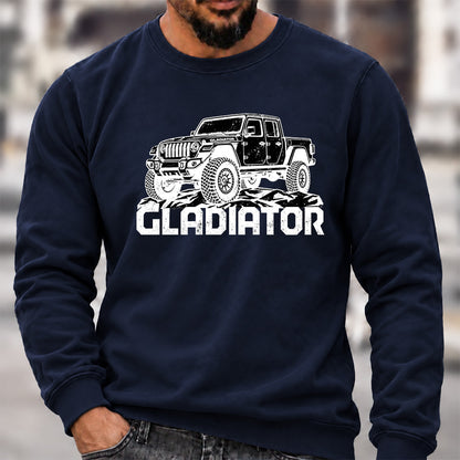 Jeep Gladiator Crew Neck Sweatshirt, Offroad Pickup Men’s Graphic Casual Long Sleeve Pullover Top