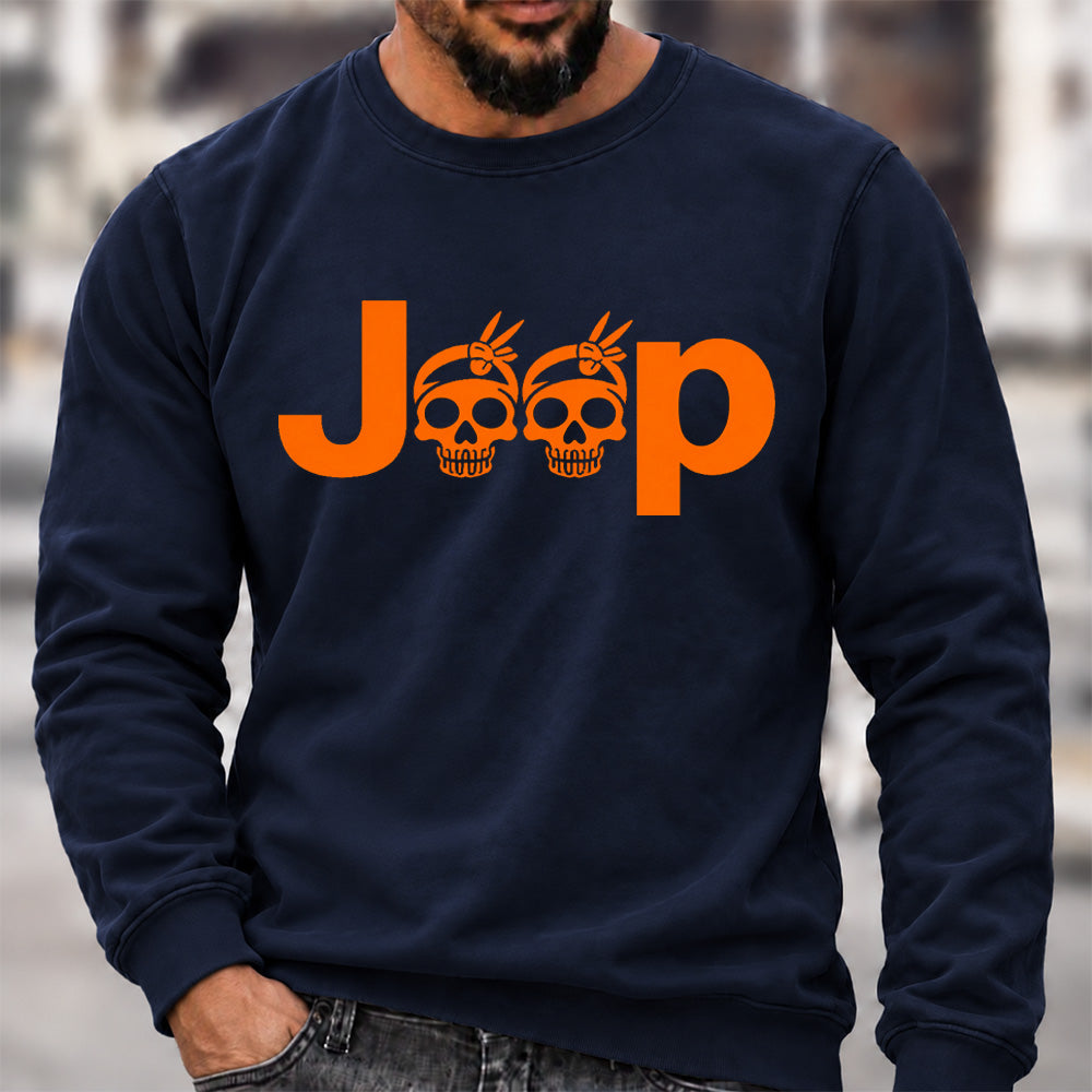 Jeep Skull Crew Neck Sweatshirt, Offroad Men’s Graphic Casual Long Sleeve Pullover Top