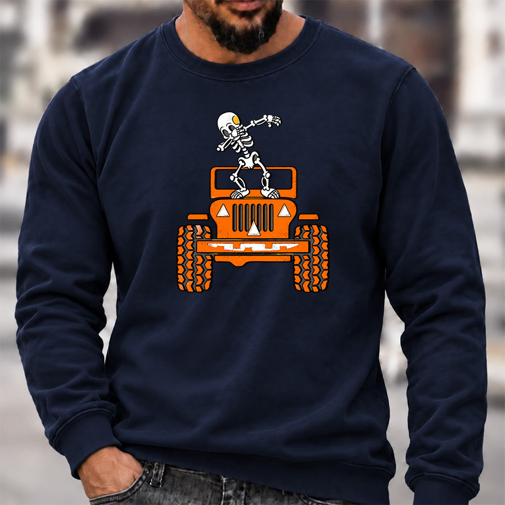 Dabbing Skeleton Jeep Crew Neck Sweatshirt Men Offroad Graphic Casual Long Sleeve Pullover
