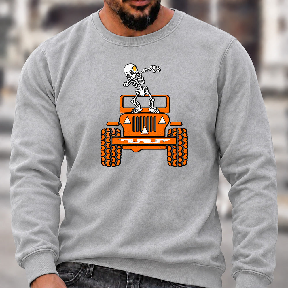 Dabbing Skeleton Jeep Crew Neck Sweatshirt Men Offroad Graphic Casual Long Sleeve Pullover