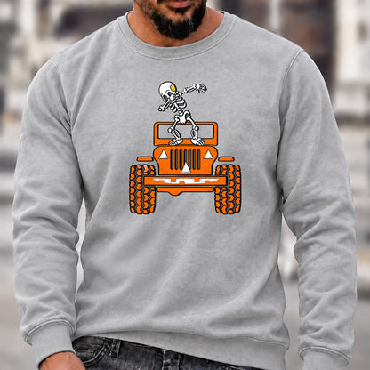 Dabbing Skeleton Jeep Crew Neck Sweatshirt Men Offroad Graphic Casual Long Sleeve Pullover