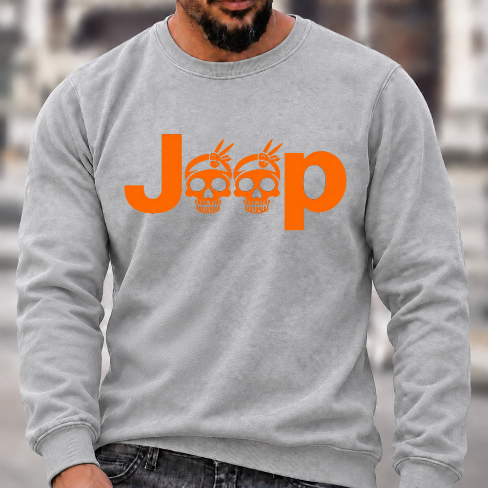 Jeep Skull Crew Neck Sweatshirt, Offroad Men’s Graphic Casual Long Sleeve Pullover Top