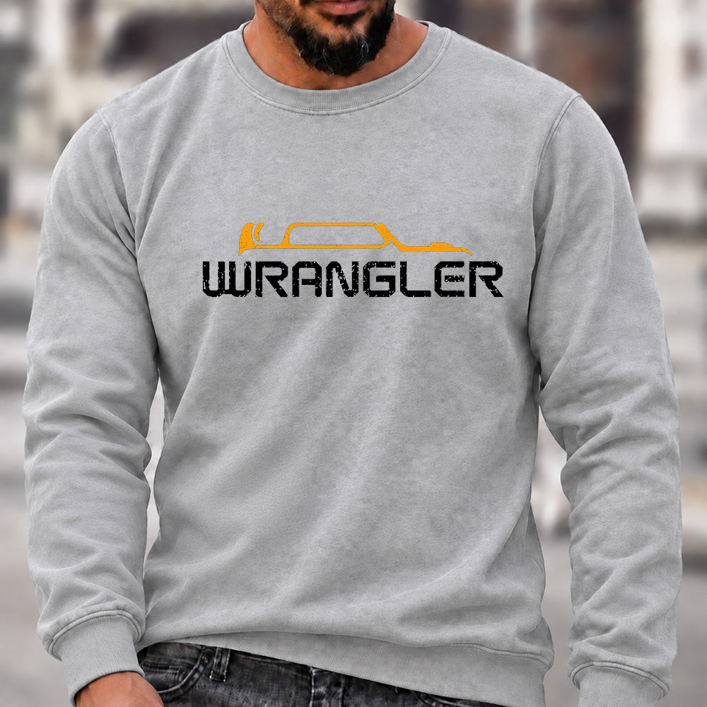Men’s Crew Neck Sweatshirt, Jeep Wrangler Vehicle Silhouette Graphic Pullover, Wrangler Owner Casual Offroad Top