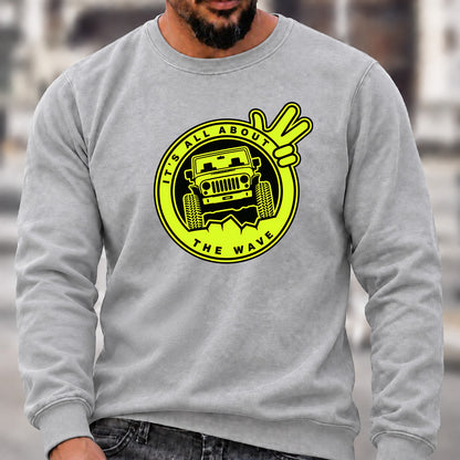 Men’s Crew Neck Sweatshirt, It's All About The Wave Jeep Wave Offroad Graphic Pullover, Jeep Lover Casual Long Sleeve Top