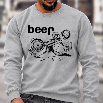 Funny Beer Jeep Rollover Crew Neck Sweatshirt, Offroad Men’s Graphic Casual Long Sleeve Pullover