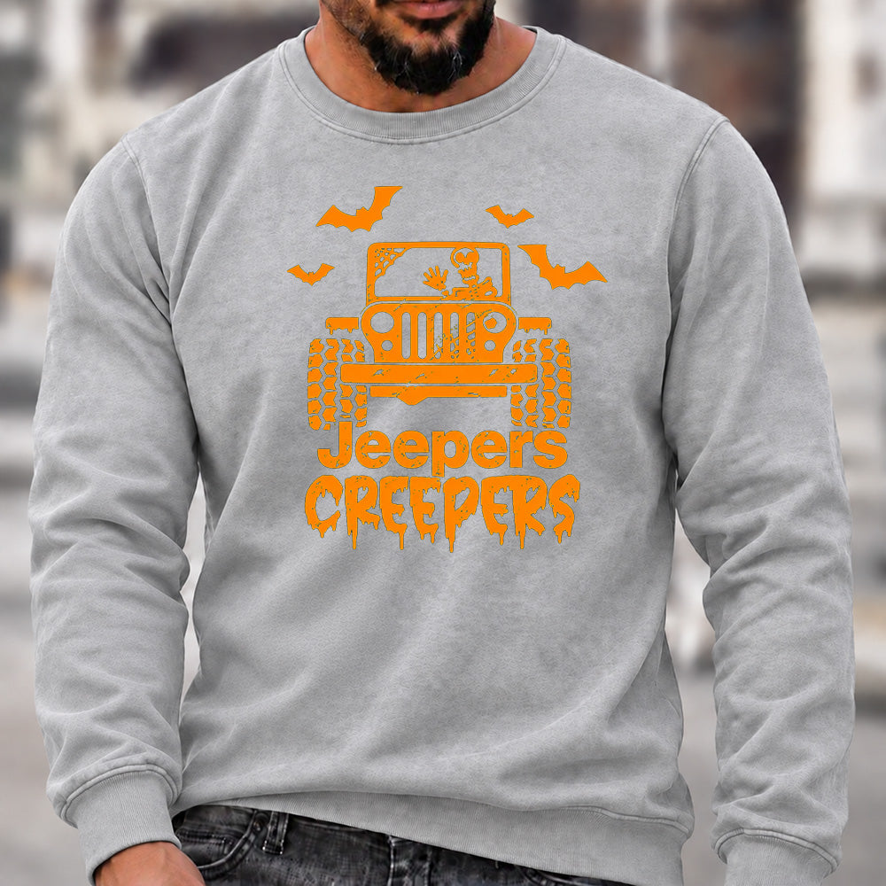 Jeepers Creepers Halloween Crew Neck Sweatshirt Men Jeep Skeleton Bat Graphic Casual Long Sleeve Pullover