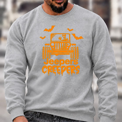 Jeepers Creepers Halloween Crew Neck Sweatshirt Men Jeep Skeleton Bat Graphic Casual Long Sleeve Pullover