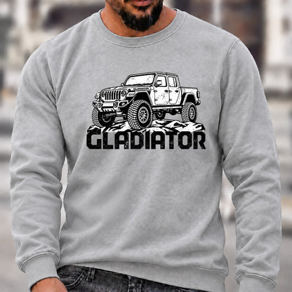 Jeep Gladiator Crew Neck Sweatshirt, Offroad Pickup Men’s Graphic Casual Long Sleeve Pullover Top