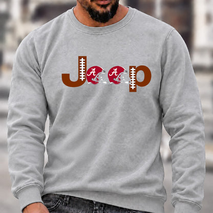 Men’s Crew Neck Sweatshirt, Alabama Crimson Tide Football Helmet Jeep Logo Graphic Pullover, College Football Fan Casual Top