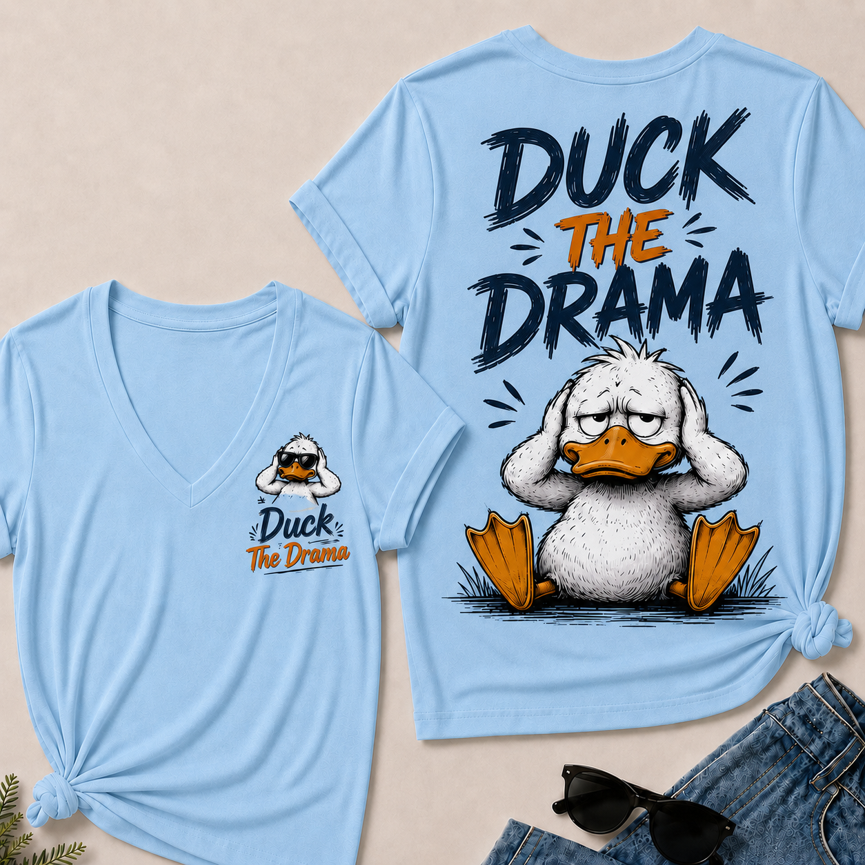 "Duck The Drama" Funny Duck V-Neck Tee