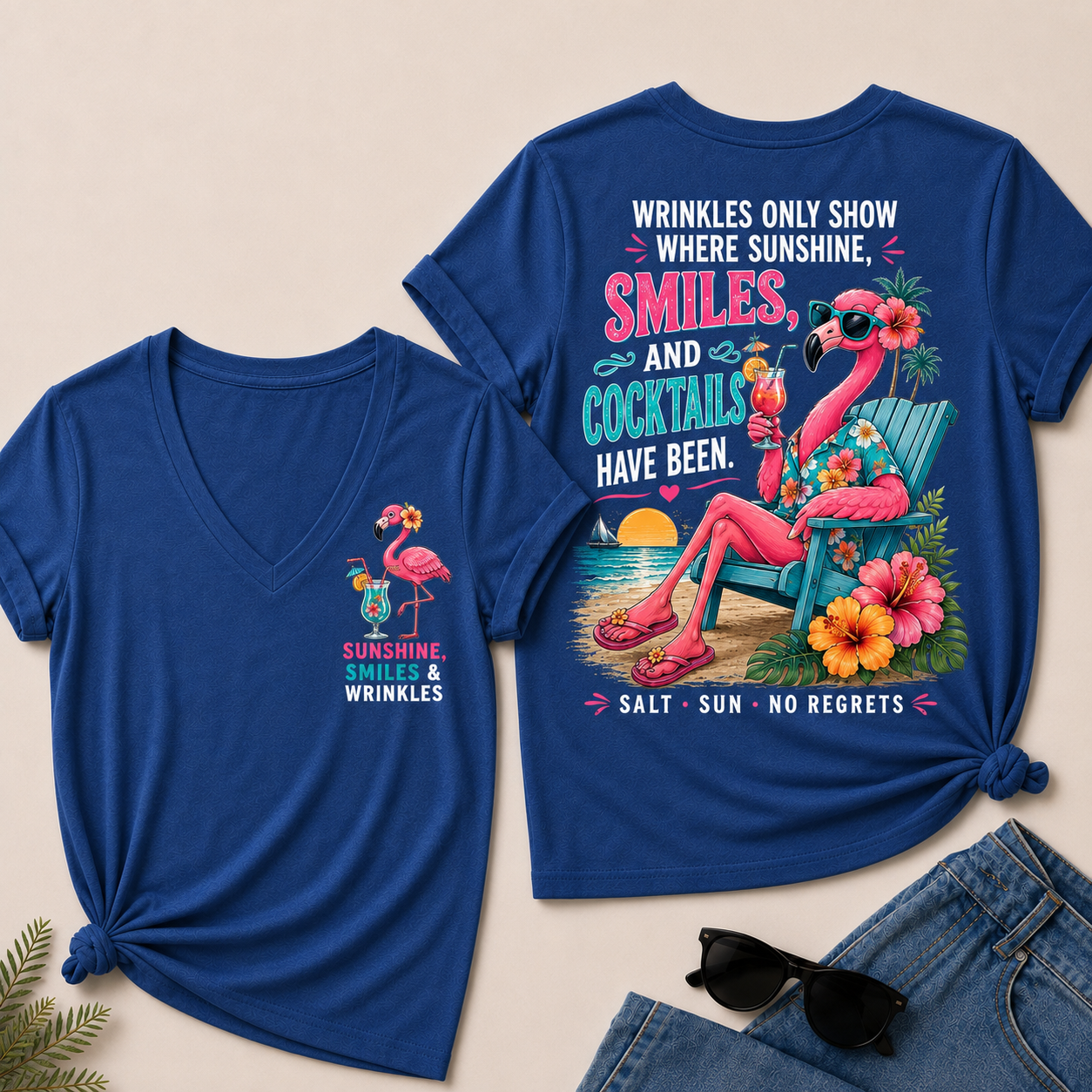 Wrinkles Only Show Where Sunshine, Smiles & Cocktails Have Been V-Neck T-Shirt