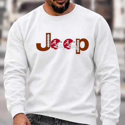 Men’s Crew Neck Sweatshirt, Alabama Crimson Tide Football Helmet Jeep Logo Graphic Pullover, College Football Fan Casual Top