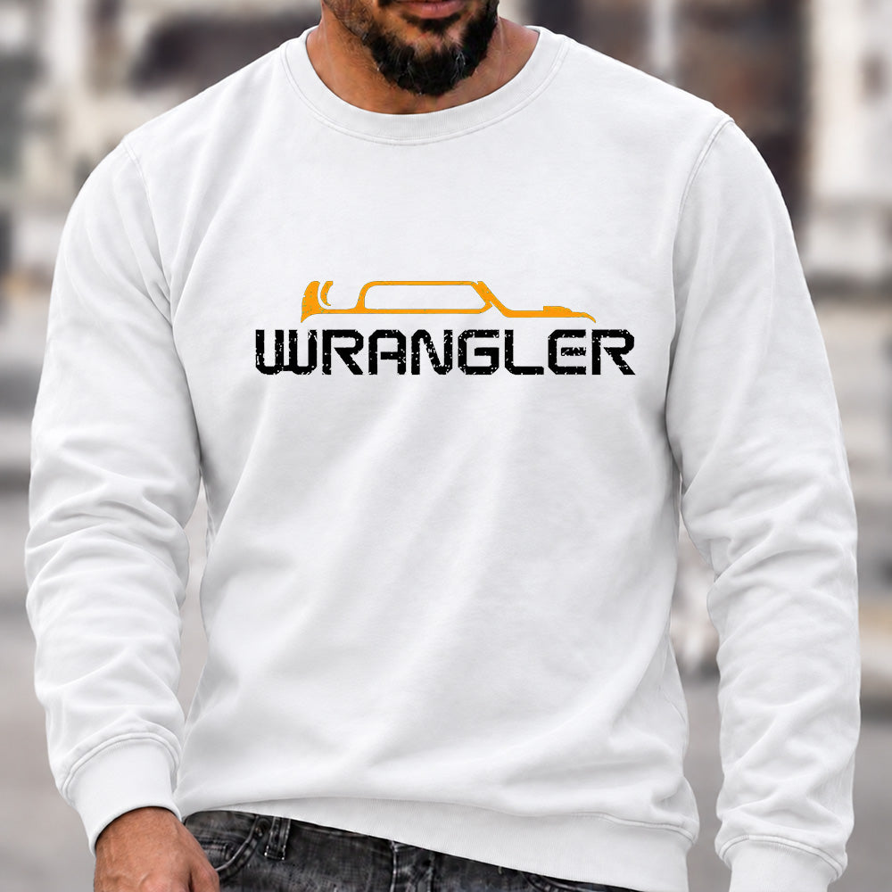 Men’s Crew Neck Sweatshirt, Jeep Wrangler Vehicle Silhouette Graphic Pullover, Wrangler Owner Casual Offroad Top