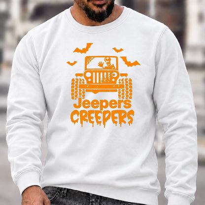 Jeepers Creepers Halloween Crew Neck Sweatshirt Men Jeep Skeleton Bat Graphic Casual Long Sleeve Pullover