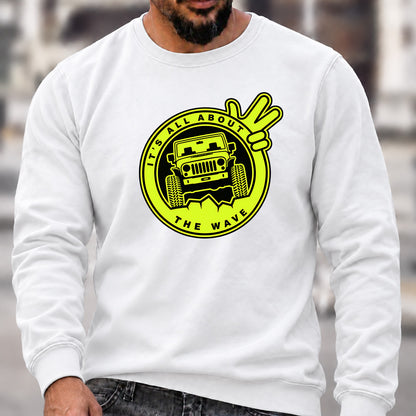 Men’s Crew Neck Sweatshirt, It's All About The Wave Jeep Wave Offroad Graphic Pullover, Jeep Lover Casual Long Sleeve Top