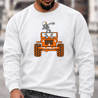 Dabbing Skeleton Jeep Crew Neck Sweatshirt Men Offroad Graphic Casual Long Sleeve Pullover