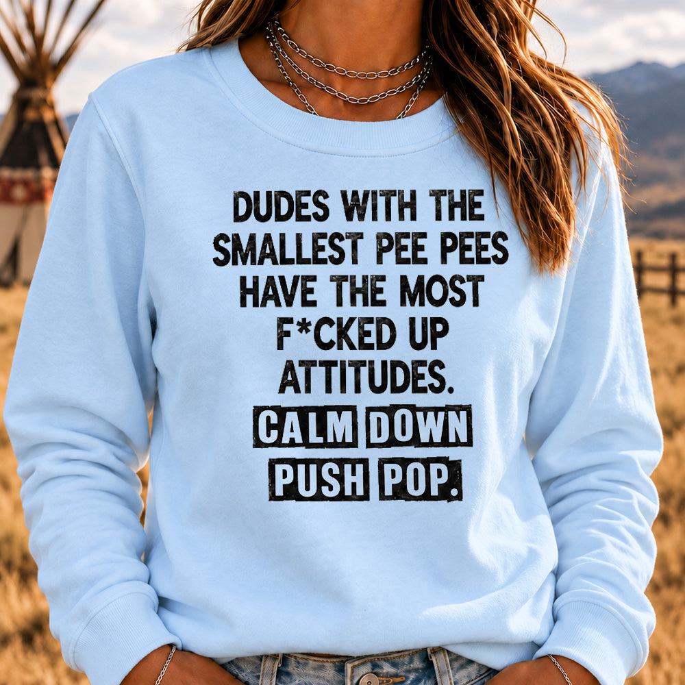 Dudes With The Smallest Pee Pees Have The Most F*cked Up Attitudes Sweatshirt | Calm Down Push Pop