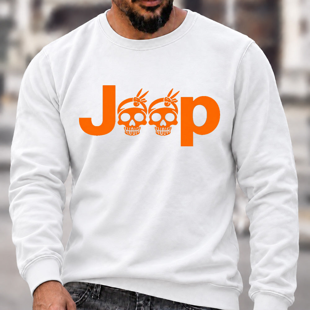 Jeep Skull Crew Neck Sweatshirt, Offroad Men’s Graphic Casual Long Sleeve Pullover Top