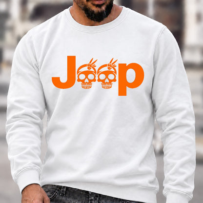 Jeep Skull Crew Neck Sweatshirt, Offroad Men’s Graphic Casual Long Sleeve Pullover Top