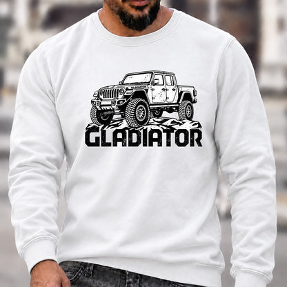 Jeep Gladiator Crew Neck Sweatshirt, Offroad Pickup Men’s Graphic Casual Long Sleeve Pullover Top