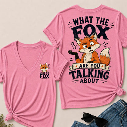"What The Fox" Confused Shrug V-Neck Tee
