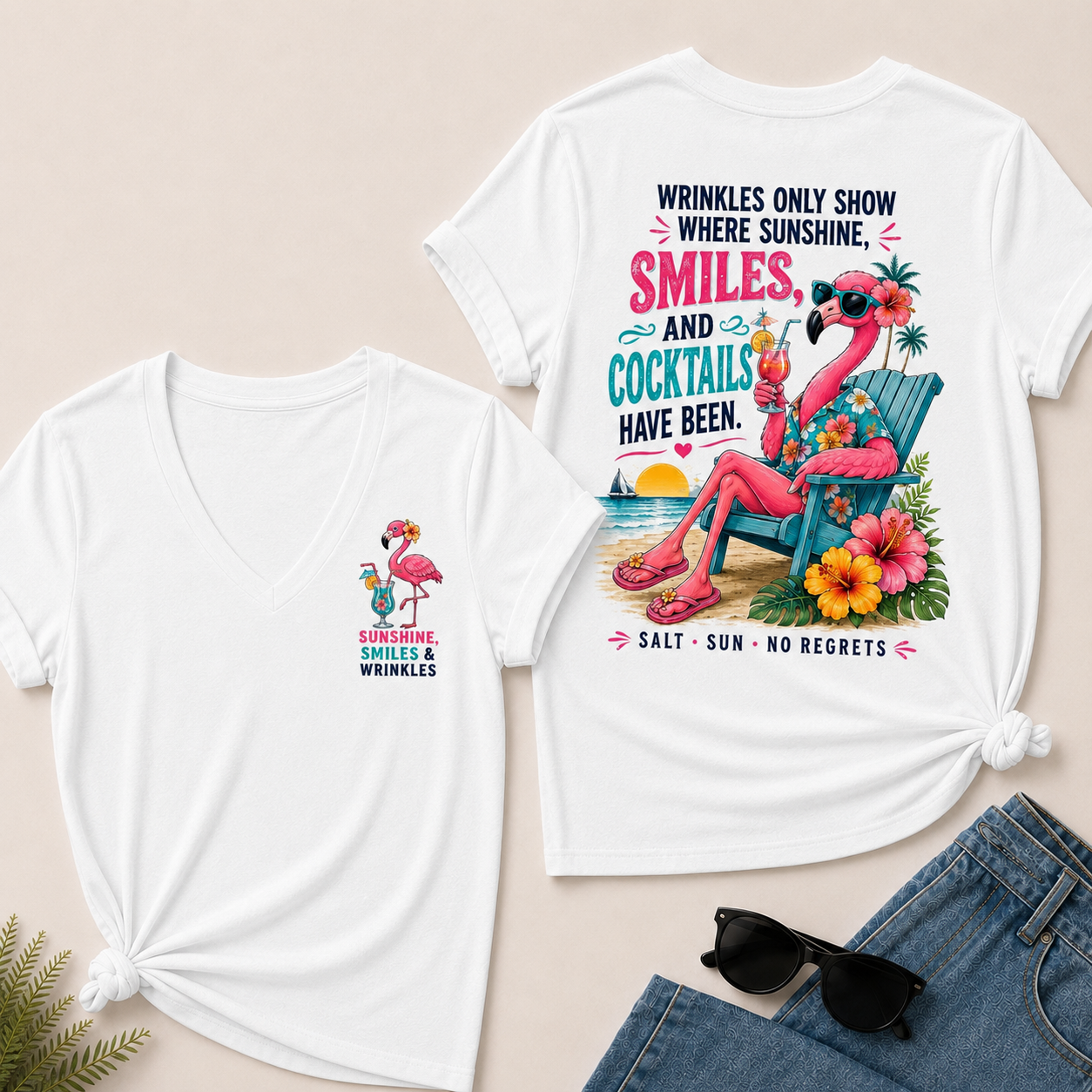 Wrinkles Only Show Where Sunshine, Smiles & Cocktails Have Been V-Neck T-Shirt