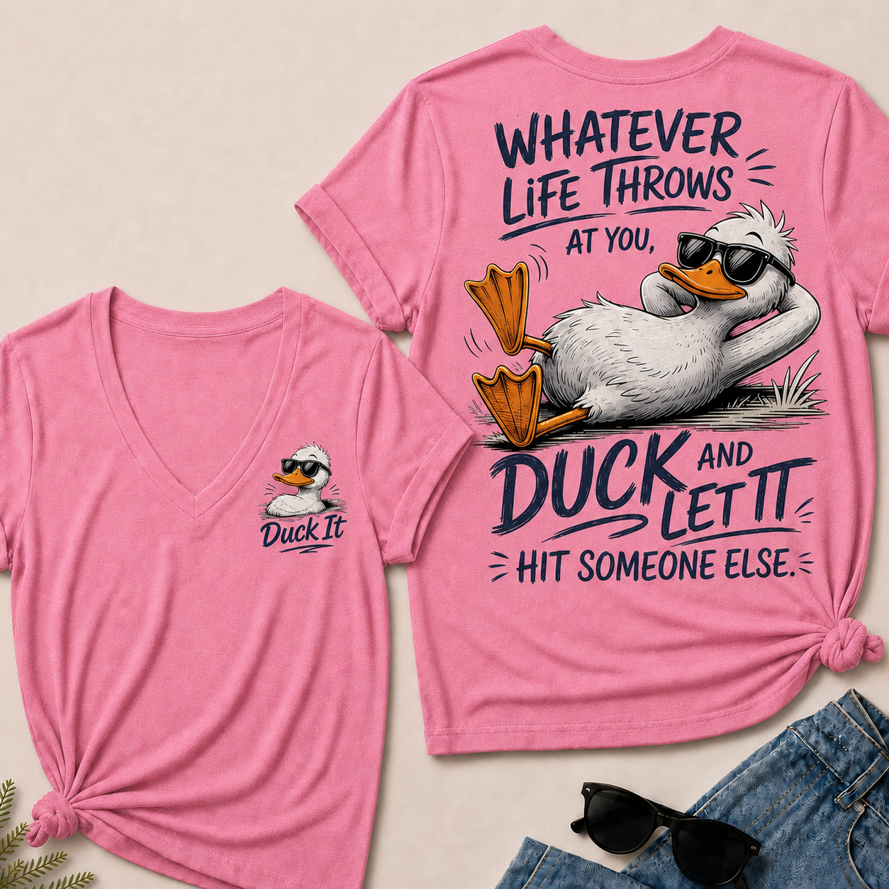 Whatever Life Throws at You – Duck It V-Neck T-Shirt
