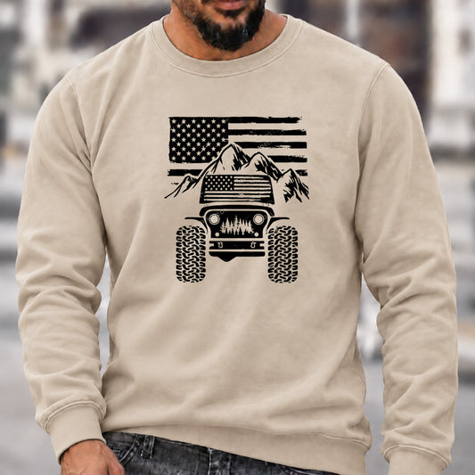 American Flag Mountain Jeep Graphic Sweatshirt