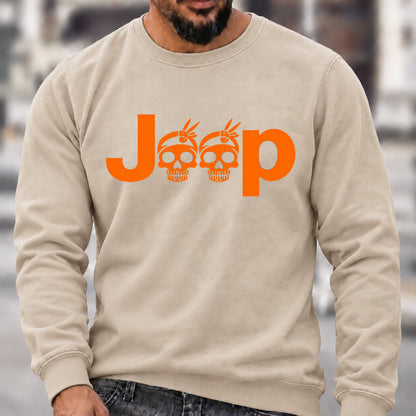 Jeep Skull Crew Neck Sweatshirt, Offroad Men’s Graphic Casual Long Sleeve Pullover Top