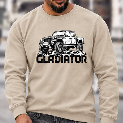 Jeep Gladiator Crew Neck Sweatshirt, Offroad Pickup Men’s Graphic Casual Long Sleeve Pullover Top