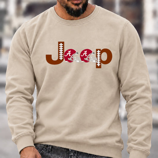 Men’s Crew Neck Sweatshirt, Alabama Crimson Tide Football Helmet Jeep Logo Graphic Pullover, College Football Fan Casual Top