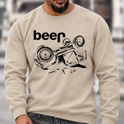Funny Beer Jeep Rollover Crew Neck Sweatshirt, Offroad Men’s Graphic Casual Long Sleeve Pullover