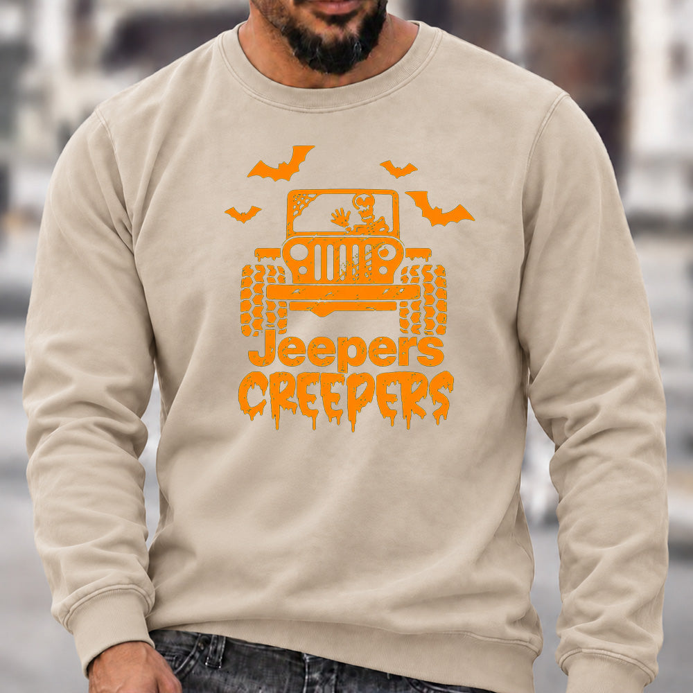 Jeepers Creepers Halloween Crew Neck Sweatshirt Men Jeep Skeleton Bat Graphic Casual Long Sleeve Pullover