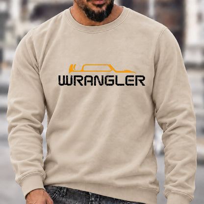 Men’s Crew Neck Sweatshirt, Jeep Wrangler Vehicle Silhouette Graphic Pullover, Wrangler Owner Casual Offroad Top