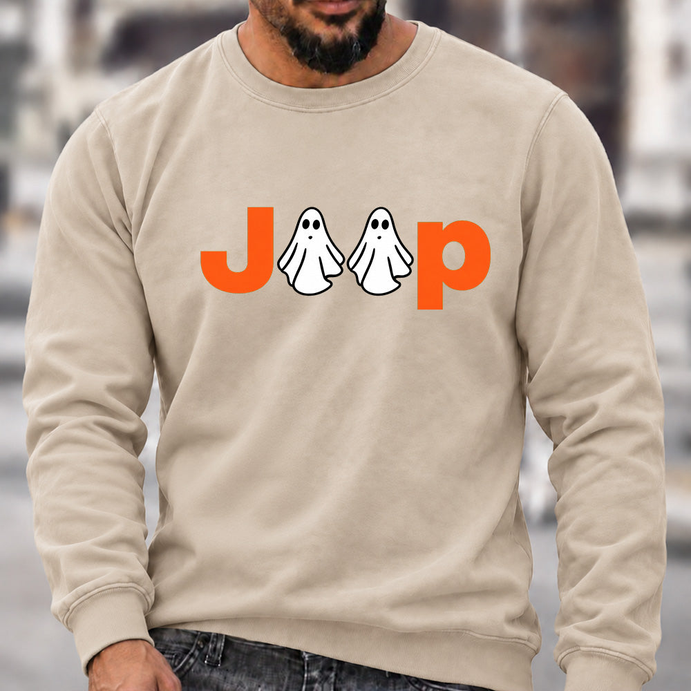 Jeep Ghost Halloween Crew Neck Sweatshirt, Offroad Men’s Graphic Casual Long Sleeve Pullover Top