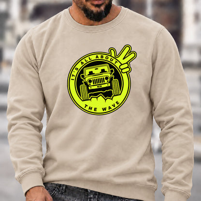 Men’s Crew Neck Sweatshirt, It's All About The Wave Jeep Wave Offroad Graphic Pullover, Jeep Lover Casual Long Sleeve Top