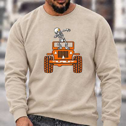Dabbing Skeleton Jeep Crew Neck Sweatshirt Men Offroad Graphic Casual Long Sleeve Pullover