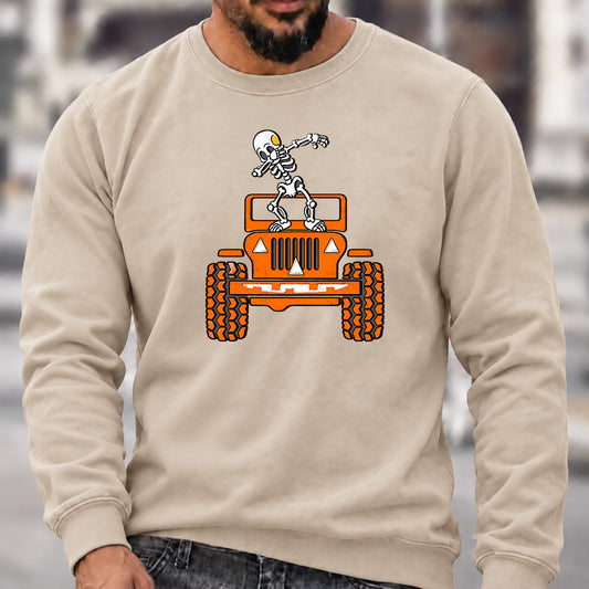 Dabbing Skeleton Jeep Crew Neck Sweatshirt Men Offroad Graphic Casual Long Sleeve Pullover