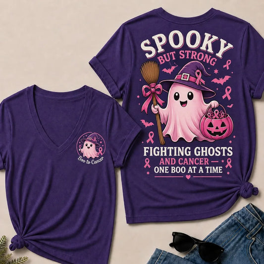 "Fighting Ghosts and Cancer – One BOO at a Time" V-Neck Tee