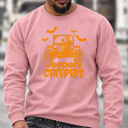 Jeepers Creepers Halloween Crew Neck Sweatshirt Men Jeep Skeleton Bat Graphic Casual Long Sleeve Pullover