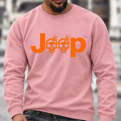 Jeep Skull Crew Neck Sweatshirt, Offroad Men’s Graphic Casual Long Sleeve Pullover Top